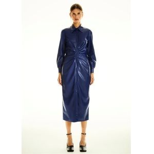 Zara Blue FAUX LEATHER SHIRT DRESS